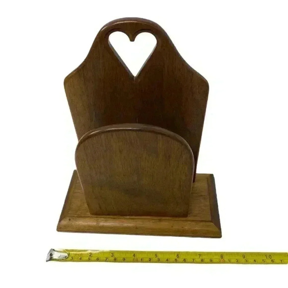 Wooden Napkin Holder Letter Mail Organizer Heart Cut Out Table Decor Country - Picture 5 of 6